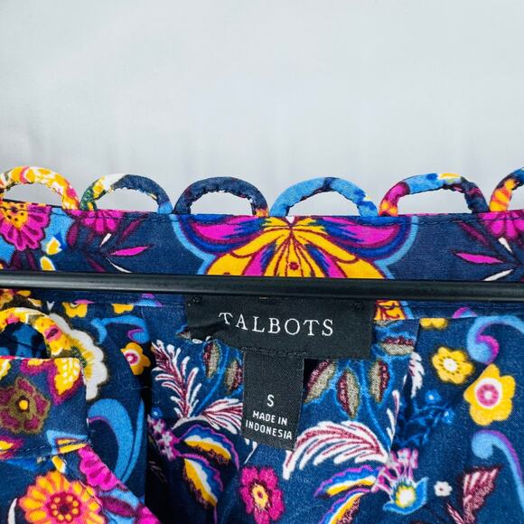 Talbots Boho Floral Print Peasant Blouse Multicolor Long Sleeve Size Small - Picture 3 of 7